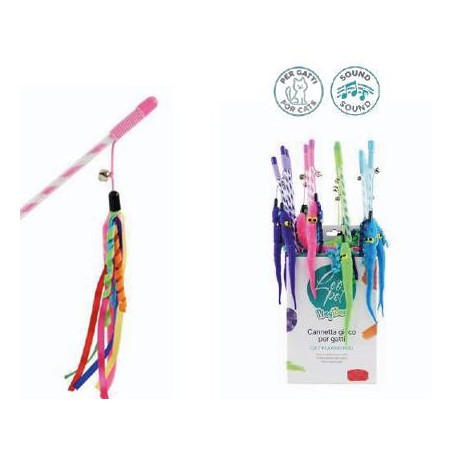 CAÑITA COLOREADA CON LARGAS TIRAS Y PELUCHE