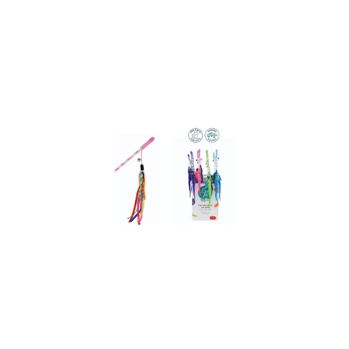 CAÑITA COLOREADA CON LARGAS TIRAS Y PELUCHE